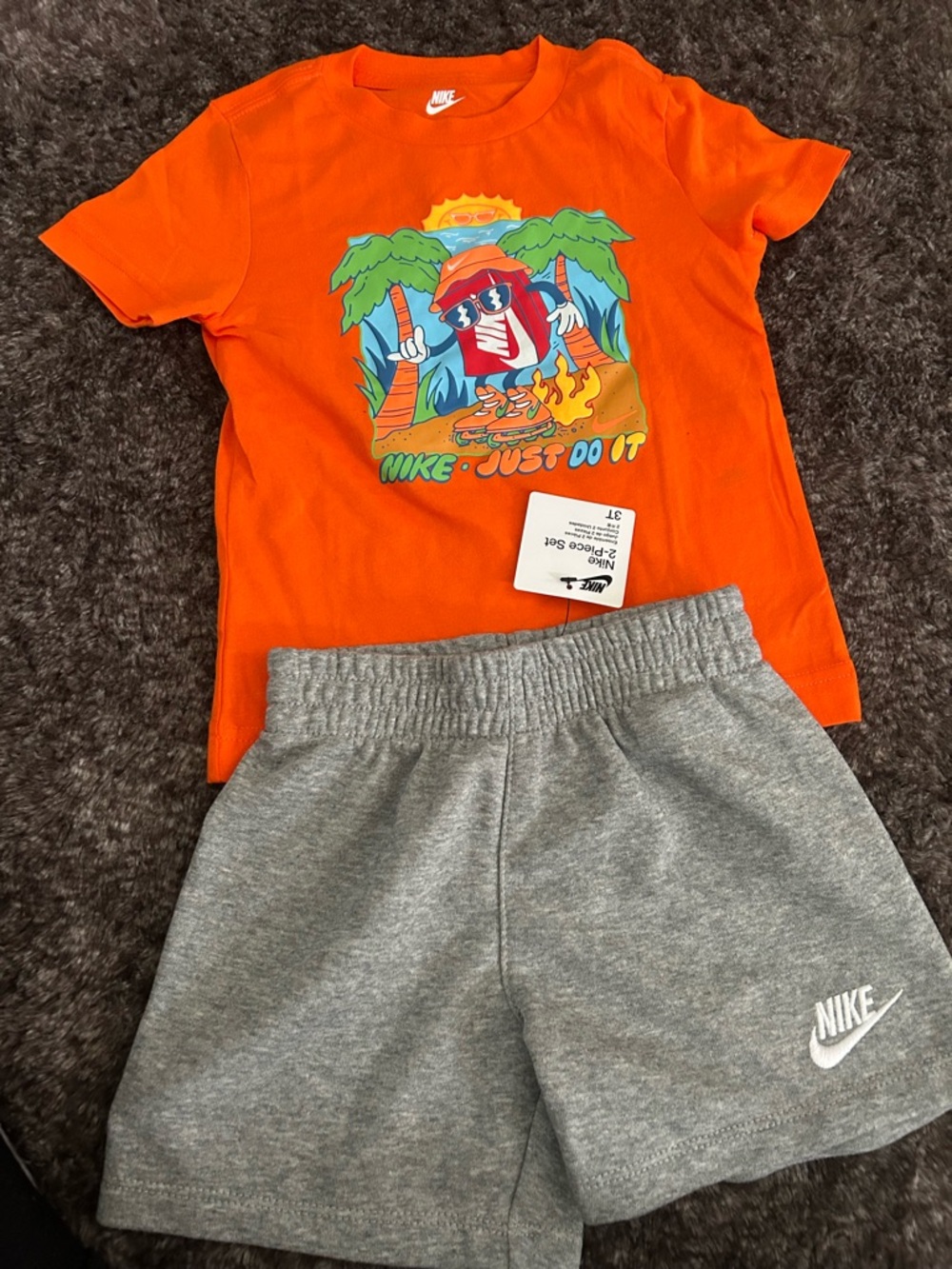Nike Orange Graphic Tee with Gray Kids Shorts